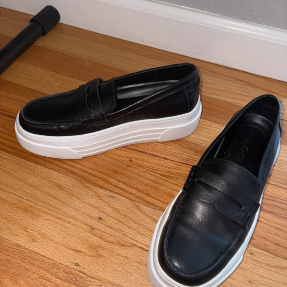 Black Leather Loafers with White Soles